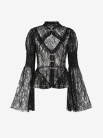 Halloween Lace See Thru Cut Out Flare Sleeve Top S Black