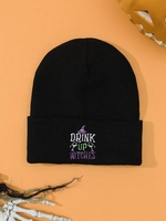 Halloween Letter Witches Embroidered Knit Beanie Hat