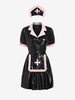 Halloween Nurse Costume PU Poet Sleeve Dress with Apron S Black