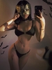 Halloween Outfits O-ring String Bikini Set With Pumpkin Choker Black
