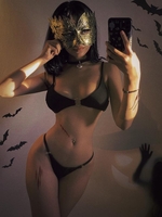 Halloween Outfits O-ring String Bikini Set With Pumpkin Choker Black
