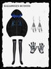 Halloween Outfits Skeleton Hands Zip Fleece Hoodie with Gloves Stockings and Earrings Black