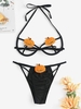 Halloween Pumpkin Cupless Halter Lingerie Set S Black