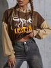 Halloween Skeleton Dinosaur Print Drop Shoulder Hoodie M Coffee