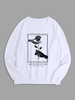 Halloween Skeleton Hand Holding Rose and Letter Printed Pullover Sweatshirt L White