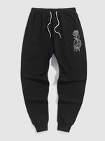 Halloween Skeleton Hand Holding Rose Printed Drawstring Sweatpants S Black