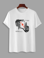 Halloween Skeleton Hand Playing Card Pattern Short Sleeves T-shirt M White