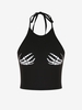 Halloween Skeleton Hand Print Halter Crop Tank Top M Black