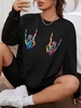 Halloween Skeleton Hand Print Pullover Sweatshirt S Black