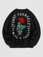 Halloween Skeleton Hand Rose Pattern Sweatshirt L Black