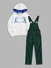 Halloween Skeleton Hands Zip Fleece Hoodie with Corduroy Criss Cross Overall White