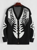 Halloween Skeleton Pattern Button Fly Cardigan L Black