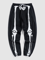 Halloween Skeleton Pattern Drawstring Sweatpants L Black
