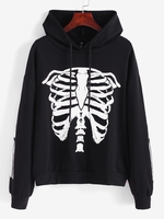 Halloween Skeleton Print Hoodie L Black
