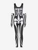 Halloween Skeleton Print Jumpsuit with Gloves L Black