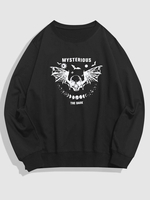 Halloween Skull Bat Graphic Print Y2K Aesthetic Sweatshirt L Black