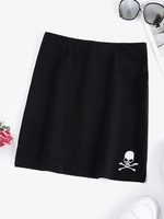 Halloween Skull Embroidered Mini Skirt S Black