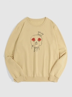 Halloween Skull Rose Crown Graphic Sweatshirt S Light coffee