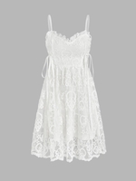 Halloween Skull Star Embroidered Lace Lace-up Dress S White