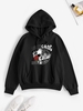 Halloween Skull Wing Rose Print Thermal Lined Hoodie S Black