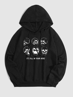 Halloween Skulls Print Front Pocket Hoodie M Black