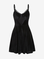 Halloween Spider Web Lace Panel Velvet Cami Mini Dress M Black