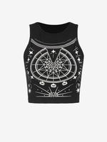 Halloween Star Print Crop Tank Top L Black
