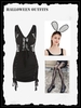 Halloween Tights and Slit Bodycon Dress and Rabbit Ears Hairband Set Black