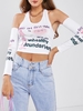 Halter Anime and Letter Graphic Crop Top with Detachable Sleeves M White