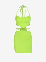 Halter Bandana Top with Midriff Flossing Skirt Set S Green