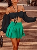 Halter Cinched Cold Shoulder Chiffon Top L Black