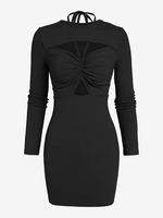 Halter Cinched Cut Out Bodycon Dress L Black