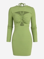 Halter Cinched Cut Out Bodycon Dress M Green
