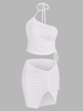 Halter Cinched Slit Two Piece Skirt Set M White