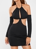 Halter Cold Shoulder Cutout Bodycon Dress L Black