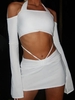 Halter Cold Shoulder Top and Tie Ruched Skirt Set L White