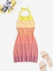 Halter Colorblock Knit Open Back Dress M