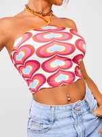Halter Colorful Heart Print Tank Top S Red