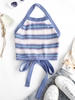 Halter Colorful Striped Backless Knit Crop Top L Blue