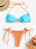 Halter Convertible Cinched Side Tie Ribbed Bikini Swimwear Dark orange