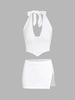 Halter Corset-style Top and Micro Mini Skirt Set L White