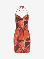 Halter Cowl Front Backless Bodycon Dress M Coffee