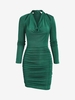 Halter Cowl Front Ruched Jersey Slinky Dress L Deep green