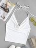 Halter Cowl Neck Backless Top M White