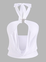 Halter Cowl Neck Cutout Metal Top L White