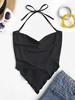 Halter Cowl Neck Lettuce-trim Napkin Top M Black