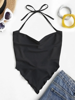 Halter Cowl Neck Lettuce-trim Napkin Top M Black