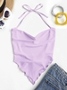 Halter Cowl Neck Lettuce-trim Napkin Top S Light purple