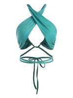 Halter Criss Cross Crop Tank Top L Green