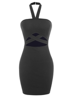 Halter Criss Cross Cutout Bodycon Dress L Black